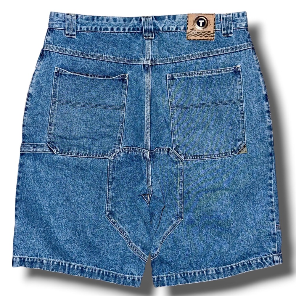 Vintage Tuff Gear Men Carpenter Denim Shorts Blue Linen Blend Size 40 Heart Seat